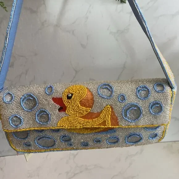 New Viral Made In India Rubber Ducky Beaded Bag Yellow White Blue Bubbles Duck